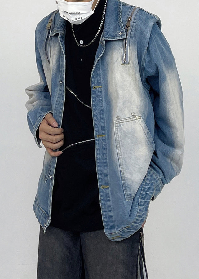 WW | Pink Button Pocket Patchwork Unisex Style Denim Coats