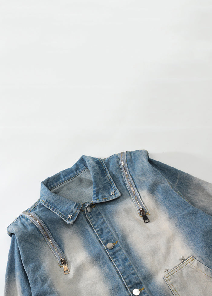 WW | Pink Button Pocket Patchwork Unisex Style Denim Coats