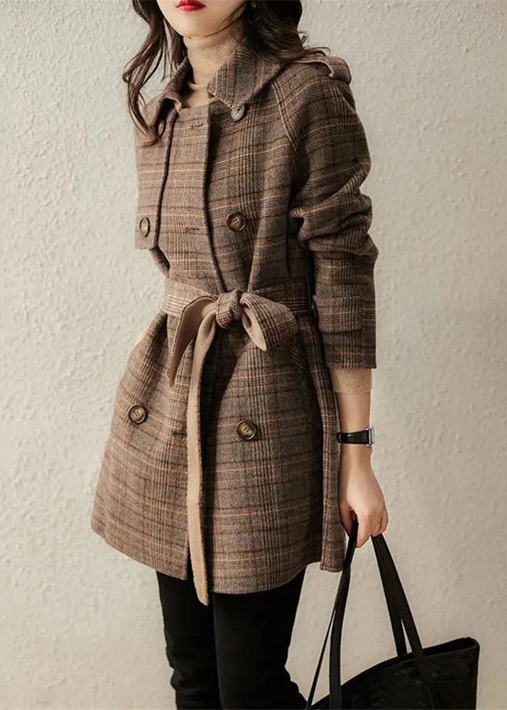 WW | Plaid Double-Breasted Tailored Wool Blend Winter Coats