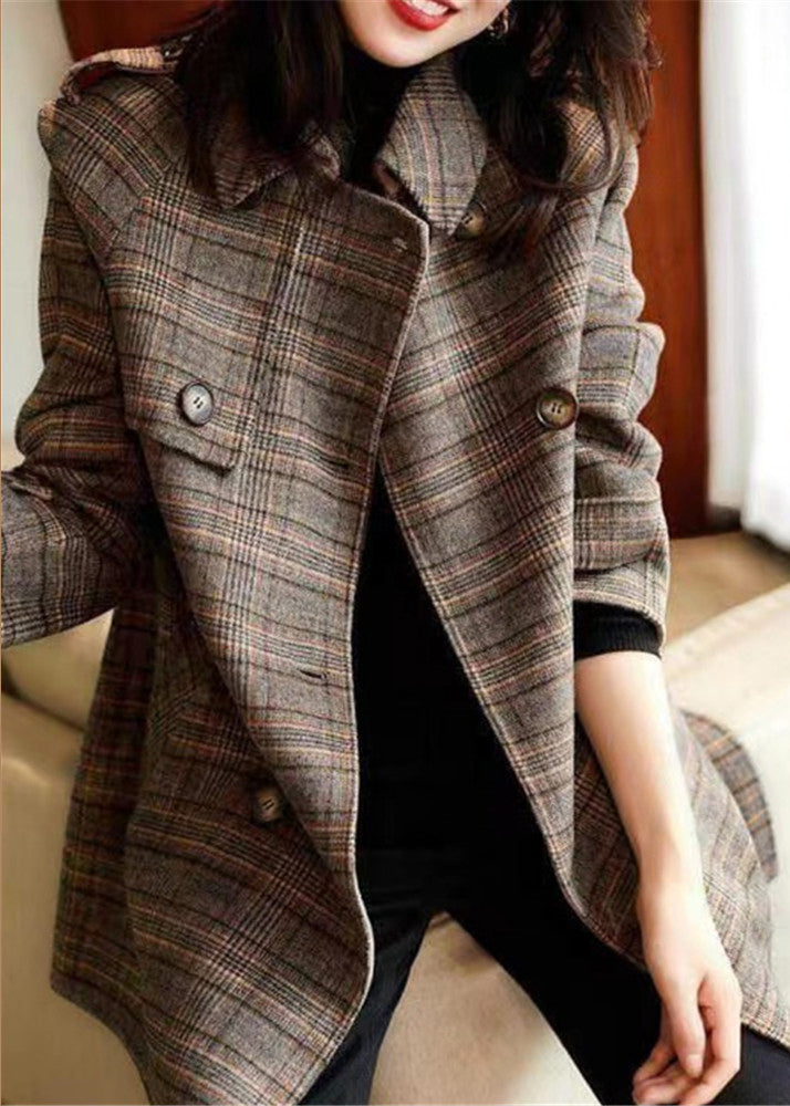 WW | Plaid Double-Breasted Tailored Wool Blend Winter Coats