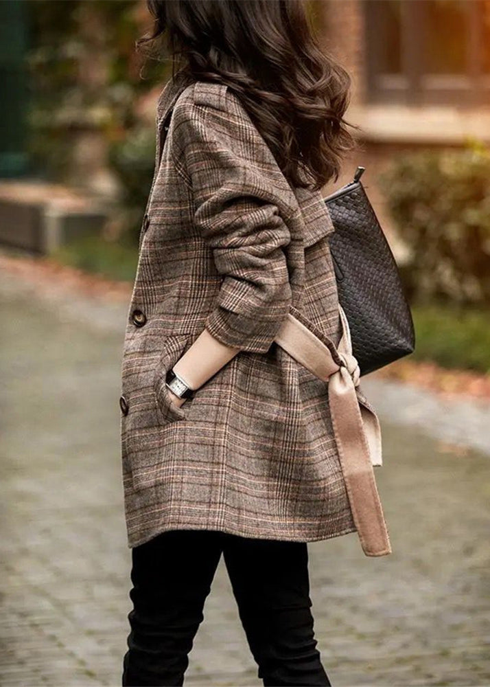 WW | Plaid Double-Breasted Tailored Wool Blend Winter Coats