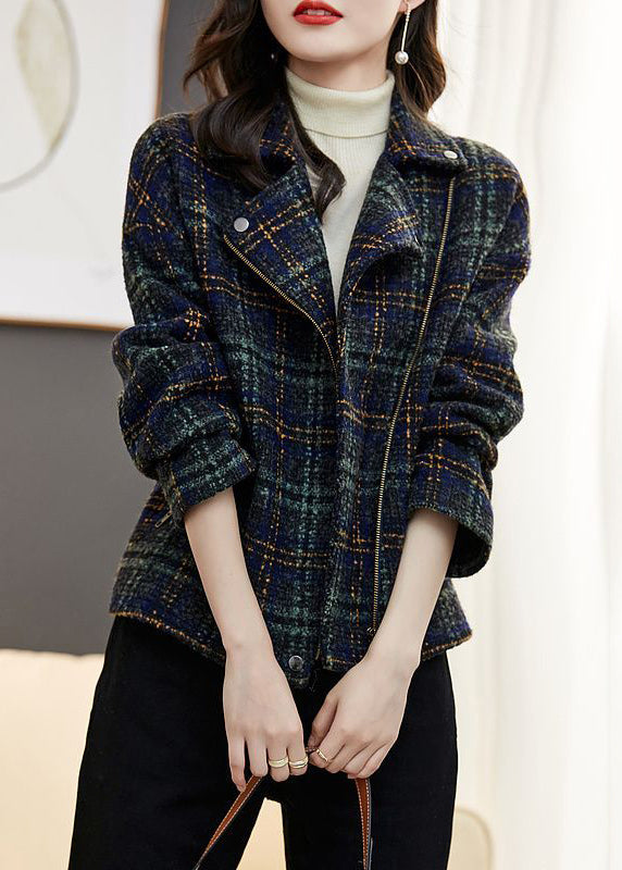 WW | Plaid Zipper Pockets Patchwork Cotton Coats Long Sleeve