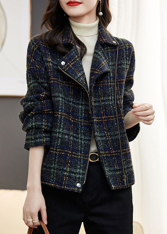 WW | Plaid Zipper Pockets Patchwork Cotton Coats Long Sleeve