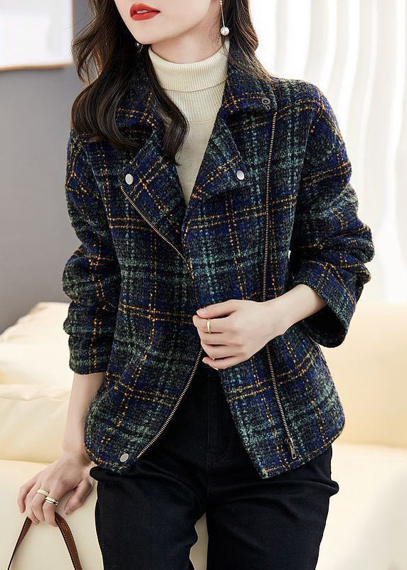 WW | Plaid Zipper Pockets Patchwork Cotton Coats Long Sleeve