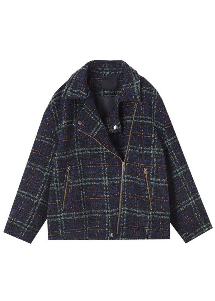 WW | Plaid Zipper Pockets Patchwork Cotton Coats Long Sleeve