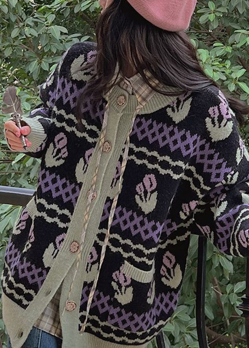 WW | Purple Button Patchwork Knit Coats
