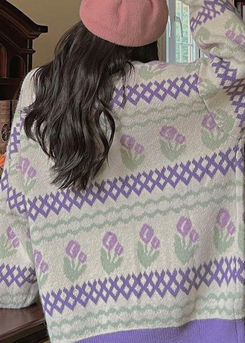 WW | Purple Button Patchwork Knit Coats