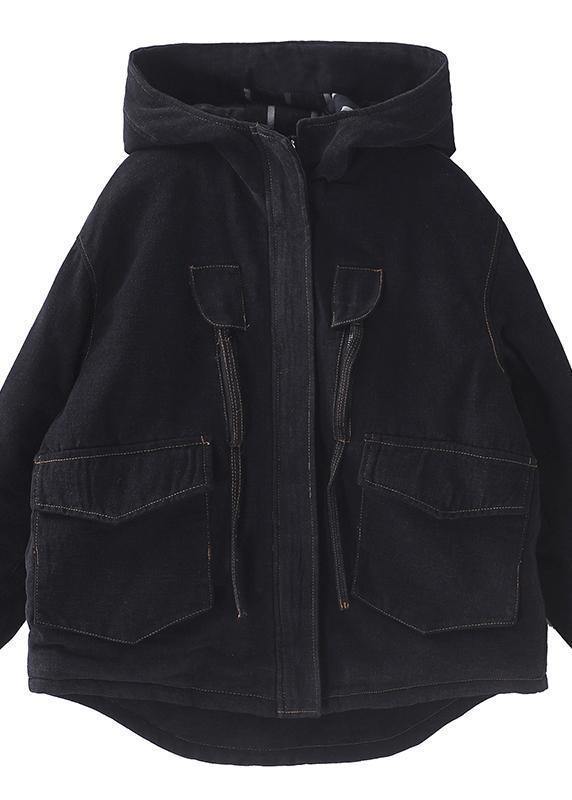 WW | Black Plus-Size Clothing Design Hooded Jacket with Zipper Pockets for Women's Coats