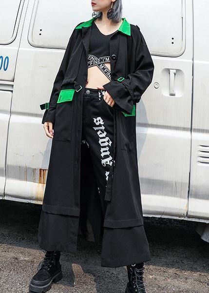 WW | Black Patchwork Plus Size Casual Coats Women Tutorials Drawstring Coat