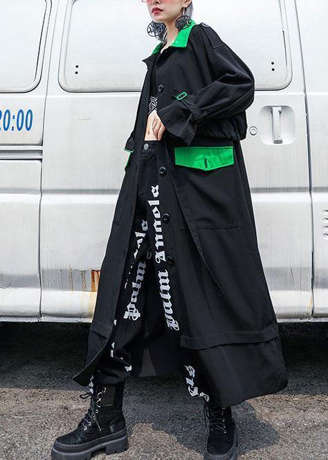 WW | Black Patchwork Plus Size Casual Coats Women Tutorials Drawstring Coat