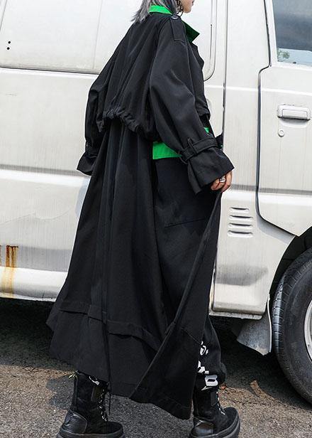 WW | Black Patchwork Plus Size Casual Coats Women Tutorials Drawstring Coat
