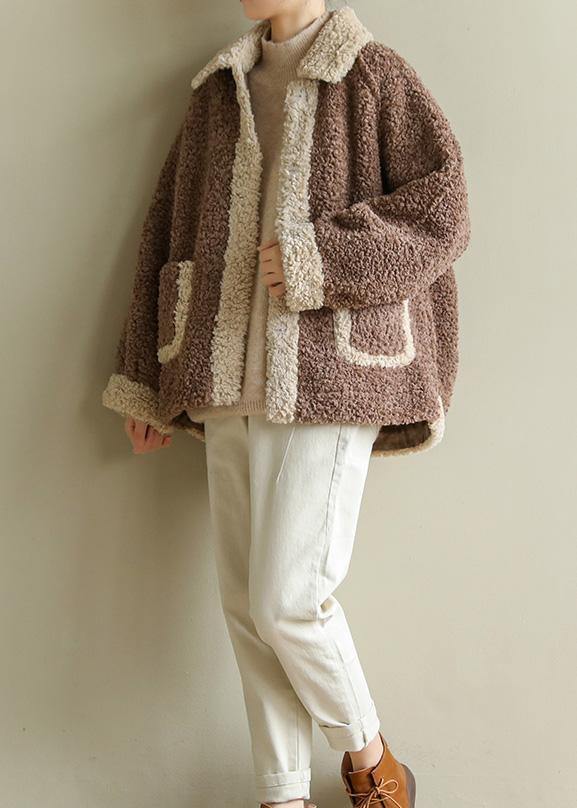 WW | Lapel Fine Patchwork Coats Women's Chocolate Daily Jackets