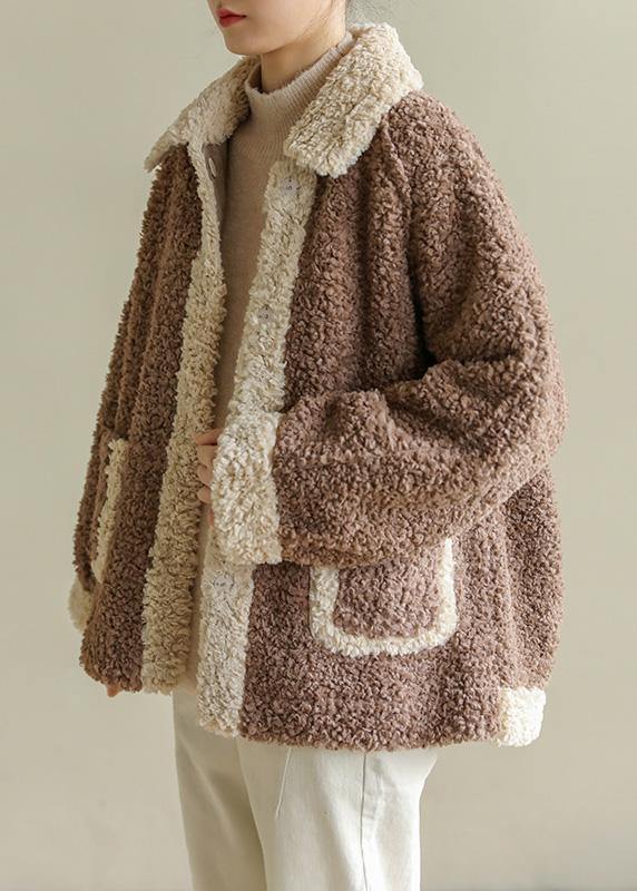 WW | Reverskragen feine Patchwork Mäntel Damen Schokolade tägliche Jacken