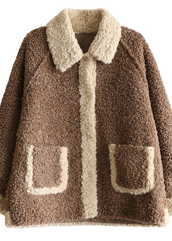 WW | Lapel Fine Patchwork Coats Women's Chocolate Daily Jackets