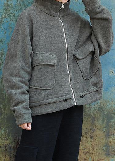WW | Reißverschluss Fashion Stehkragen lässige Mäntel Damen armygrün tägliche Oberbekleidung