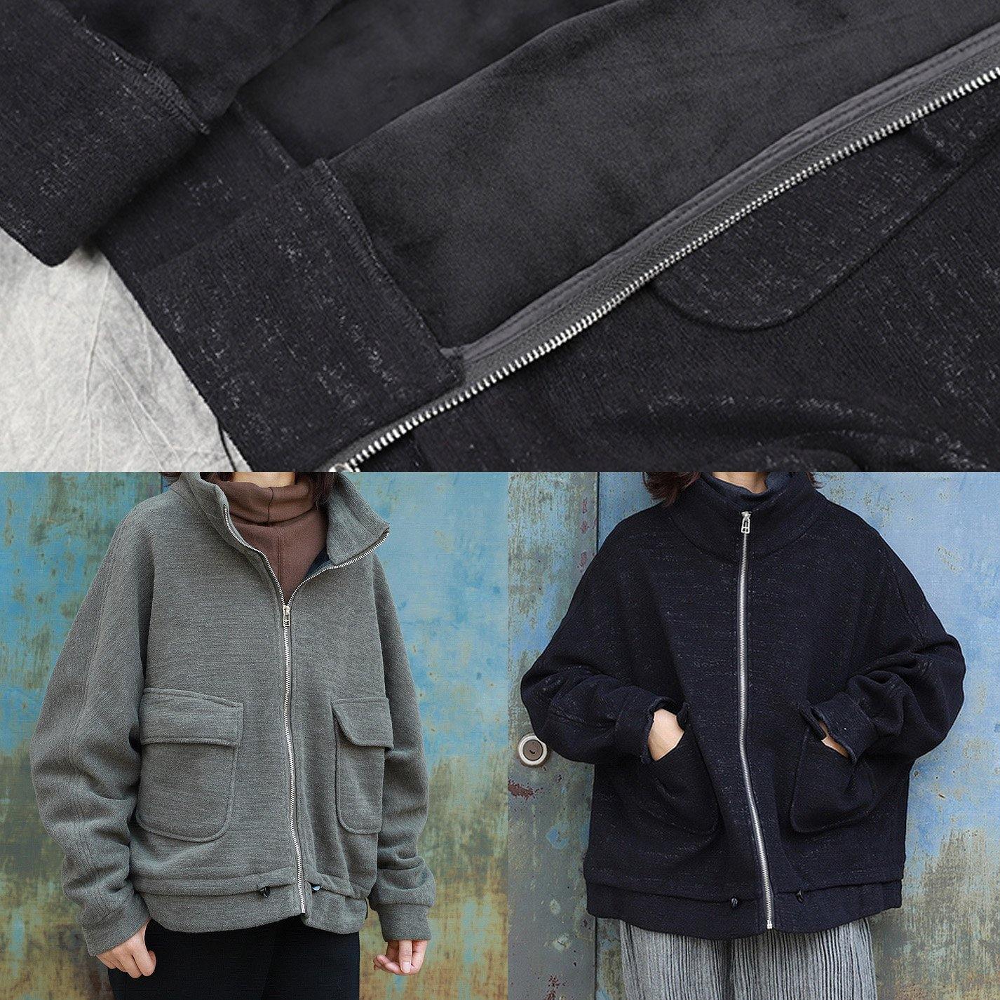 WW | Zipper Fashion Stand Collar Casual Coats Women Army Green Daily Outerwear