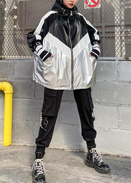 WW | Zipper Fine Trench Coat Black Patchwork Silver Silhouette Jackets