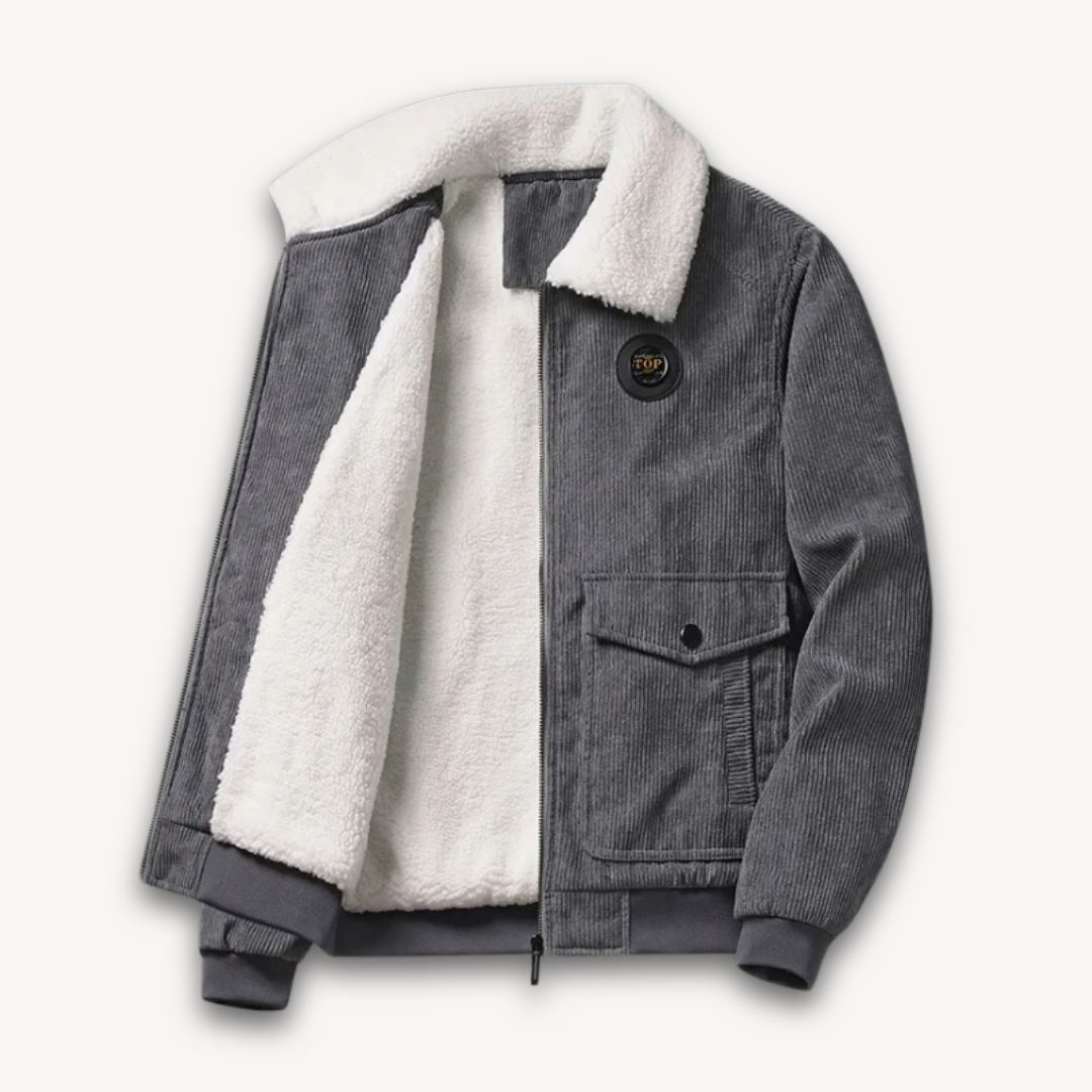 WW | Herren-Cordjacke mit Sherpa-Futter - Lässiger, warmer Wintermantel mit Fleecekragen
