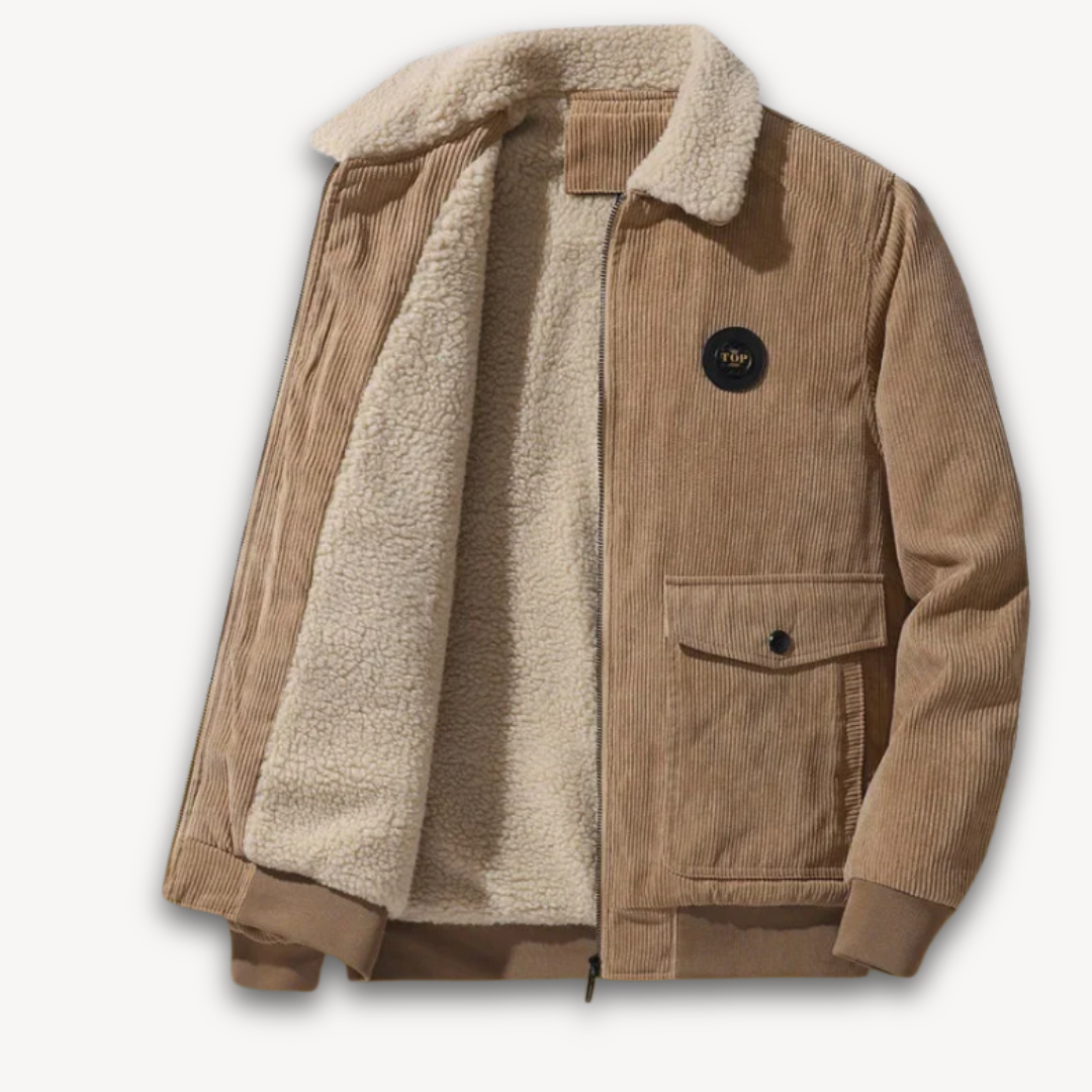 WW | Herren-Cordjacke mit Sherpa-Futter - Lässiger, warmer Wintermantel mit Fleecekragen