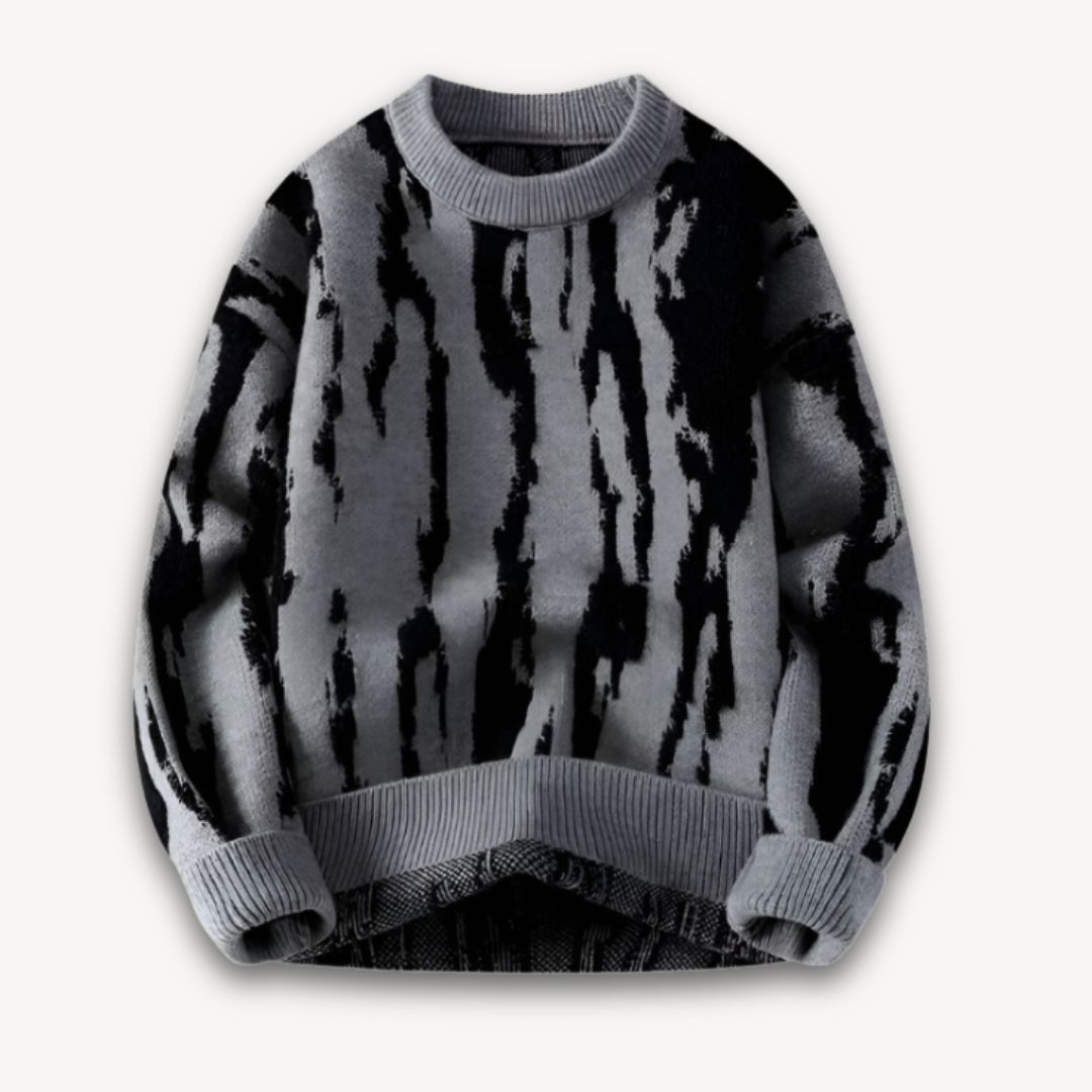 WW | Herrenpullover aus Merinowolle - Abstraktes Muster, warmer Winterpullover, weicher und leichter Strick, Freizeitkleidung für Erwachsene
