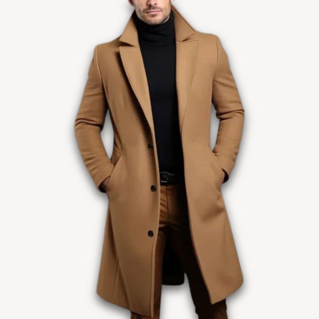 WW | Langer Herrenmantel - Formeller Wintermantel aus Wollmischung - Slim Fit