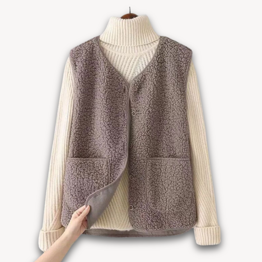 WW | Women's Sherpa Fleece Vest - Soft Sleeveless Plush Jacket with Pockets - Casual Winter Apparel