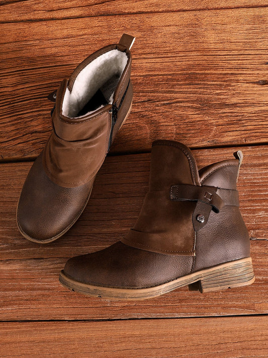 WW | Stiefeletten Leder Und Wildleder Niedriger Absatz Dekorative Riemen Und Nieten