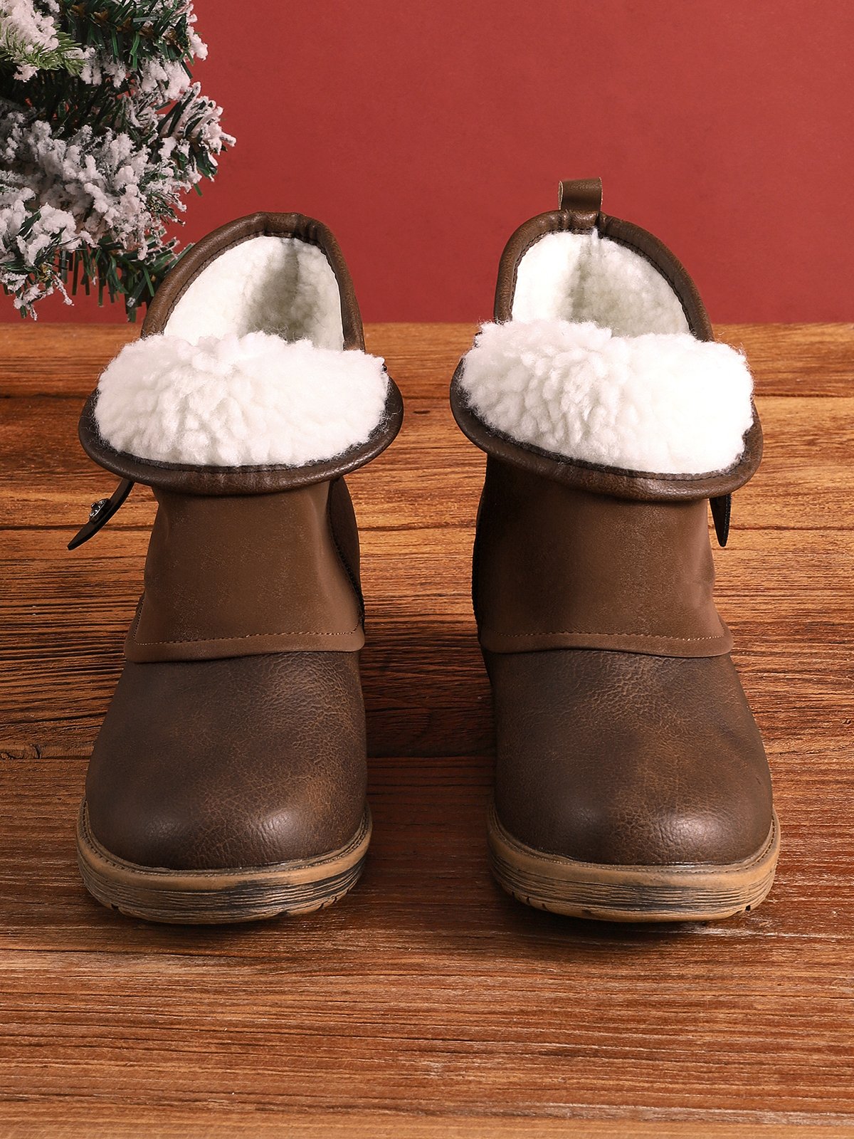 WW | Leather And Suede Ankle Boots Low Heel Decorative Straps And Studs