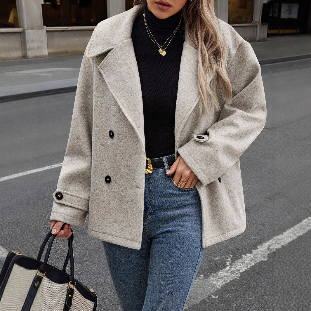 WW | Damen Lockere Jacke Aus Wollmix mit Knopfverschluss