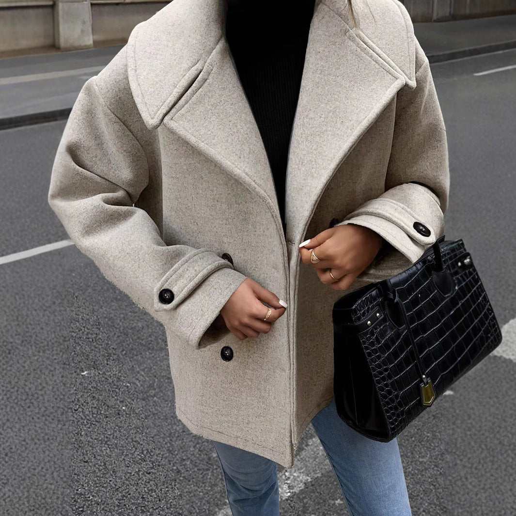WW | Damen Lockere Jacke Aus Wollmix mit Knopfverschluss