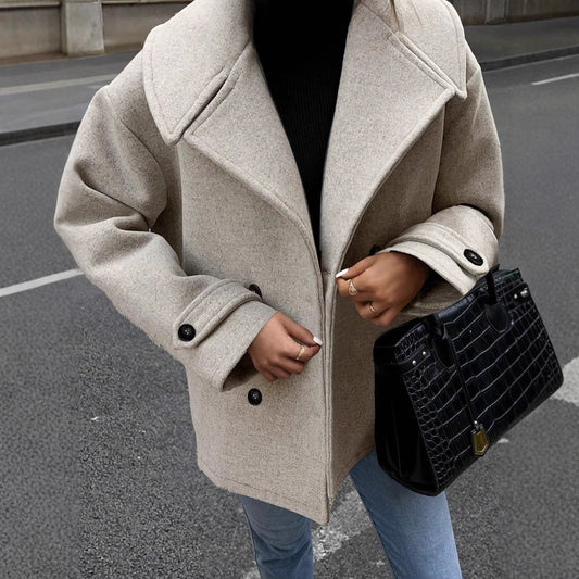WW | Damen Lockere Jacke Aus Wollmix mit Knopfverschluss
