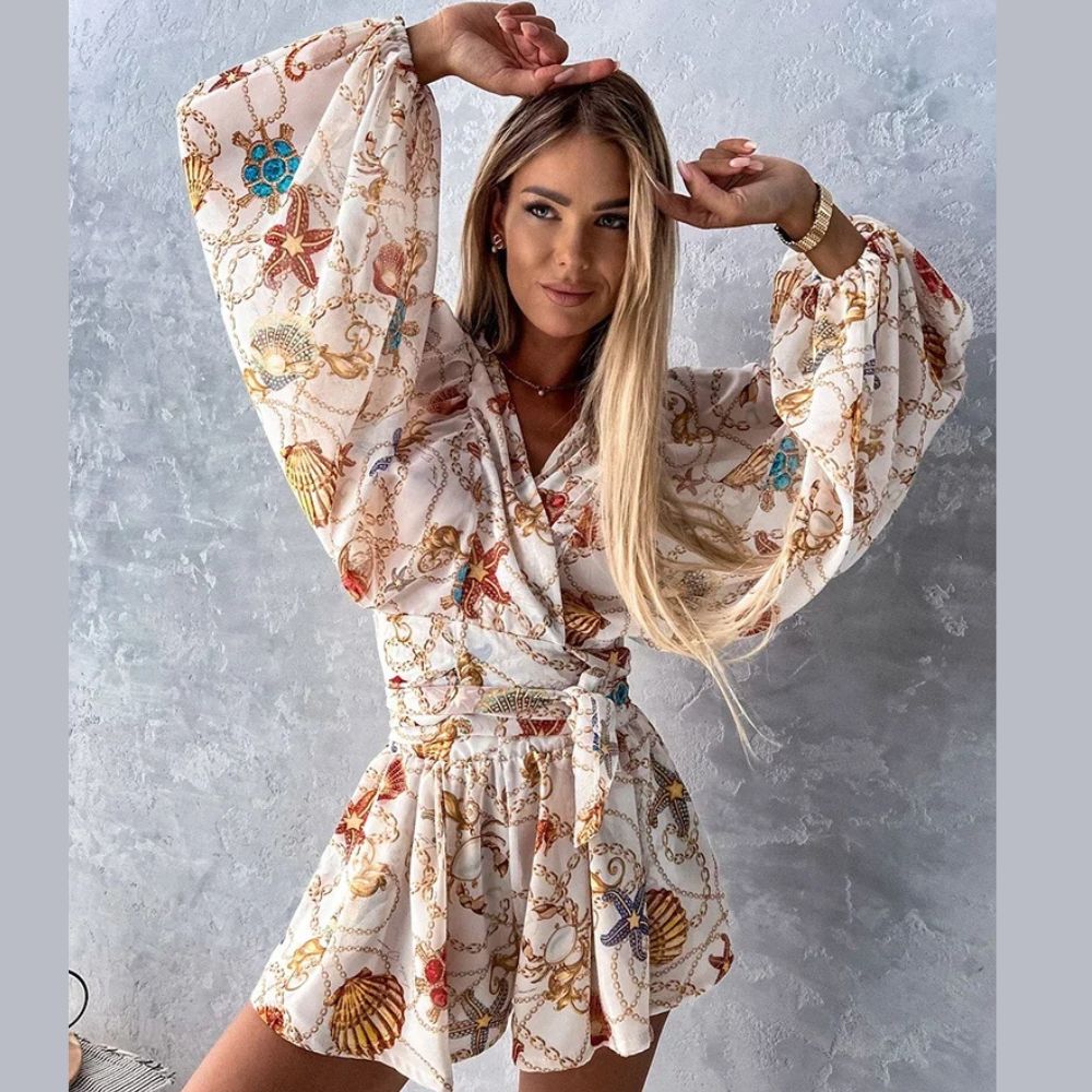 WW | Ranta Lightweight Stylish Comfortable Long-Sleeve Jumpsuit with Summer Print