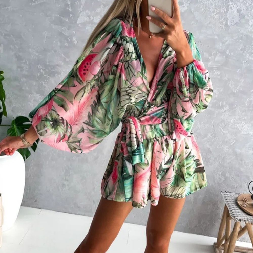 WW | Ranta Lightweight Stylish Comfortable Long-Sleeve Jumpsuit with Summer Print