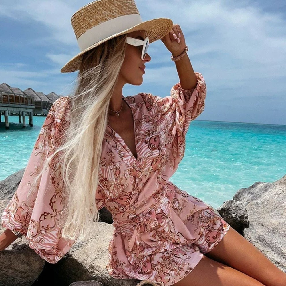 WW | Ranta Lightweight Stylish Comfortable Long-Sleeve Jumpsuit with Summer Print