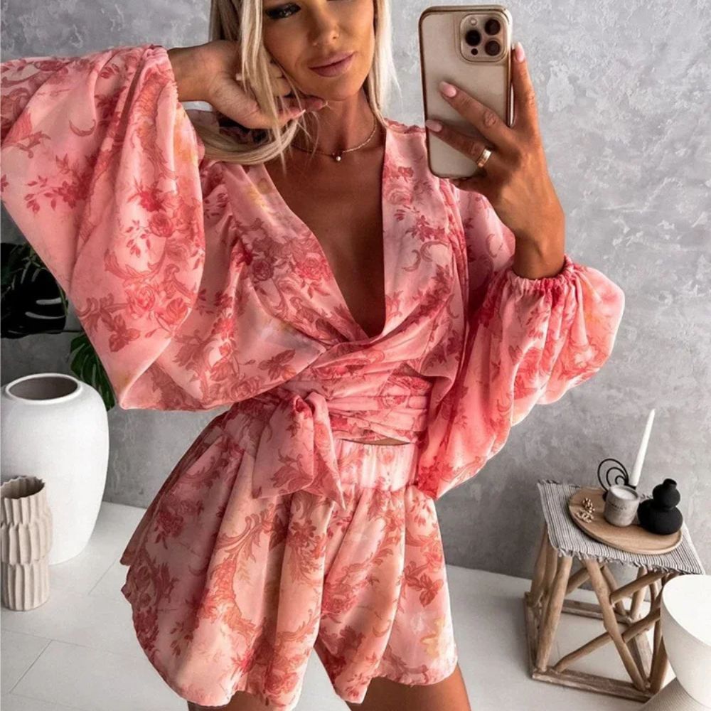 WW | Ranta Lightweight Stylish Comfortable Long-Sleeve Jumpsuit with Summer Print
