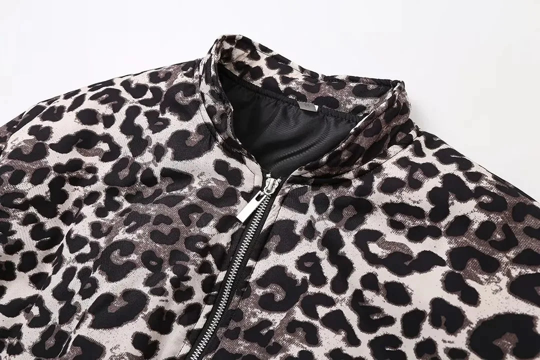 WW | Bomberjacke Übergröße Reißverschluss Leopardjacke Damenjacke