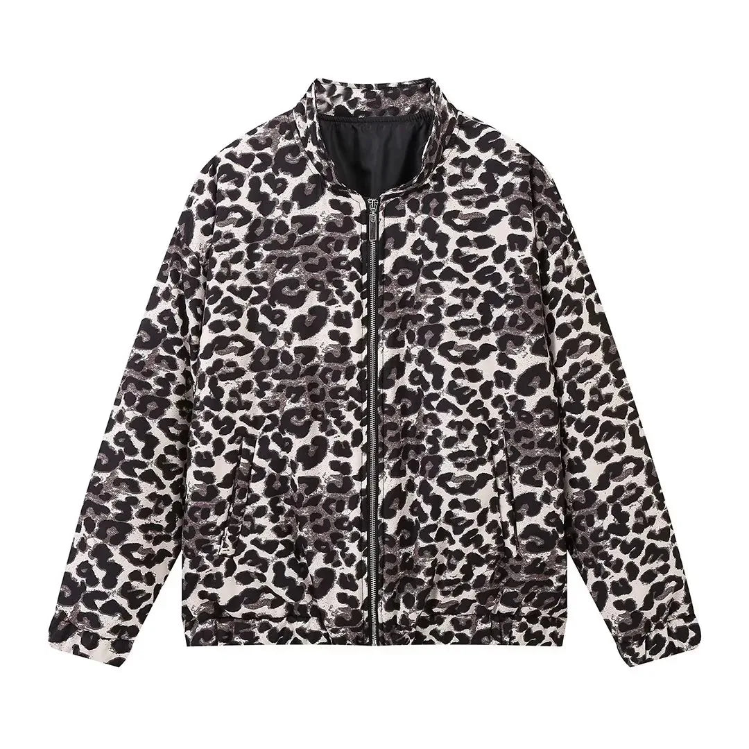 WW | Bomberjacke Übergröße Reißverschluss Leopardjacke Damenjacke