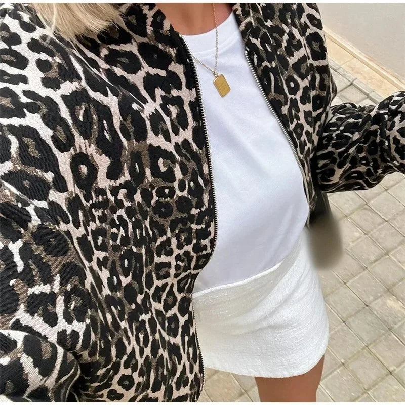 WW | Bomberjacke Übergröße Reißverschluss Leopardjacke Damenjacke