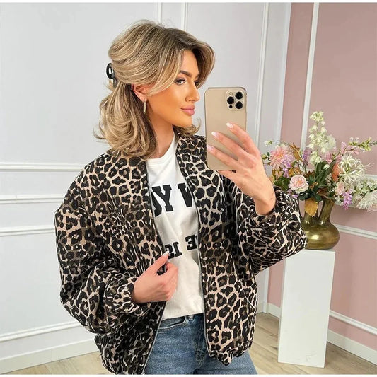 WW | Bomberjacke Übergröße Reißverschluss Leopardjacke Damenjacke