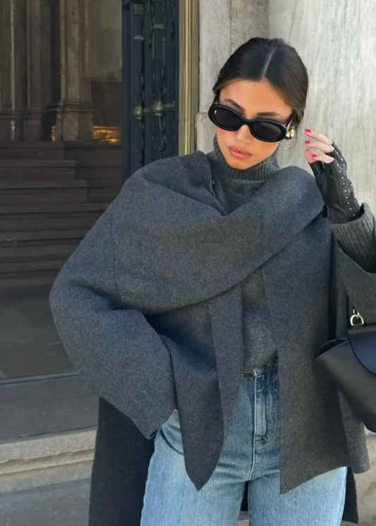 WW | Damen Luxus Wolle Cape Jacket mit Lockere Passform