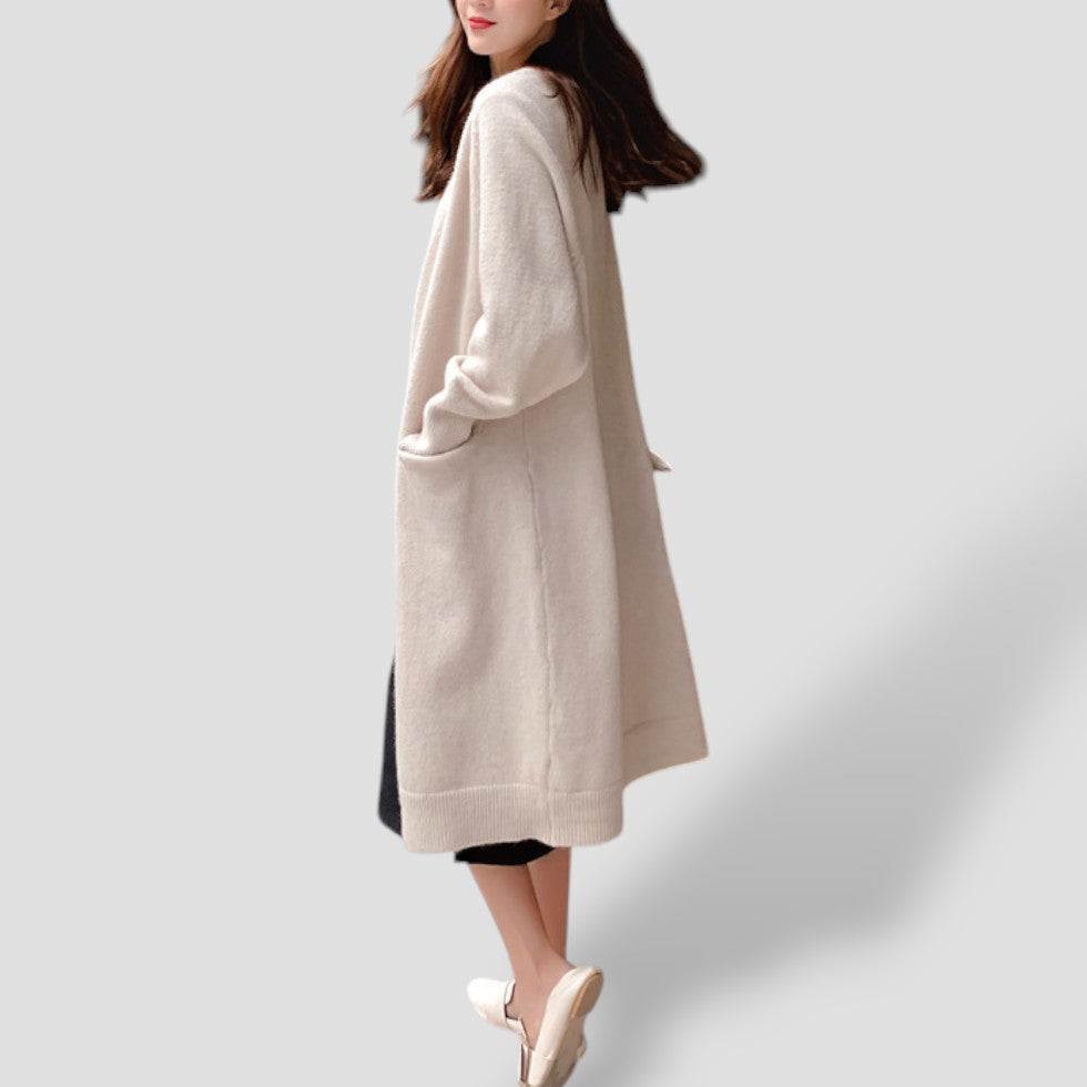 WW | Damen Cashmere Cardigan mit langer offener Vorderseite und Taschen