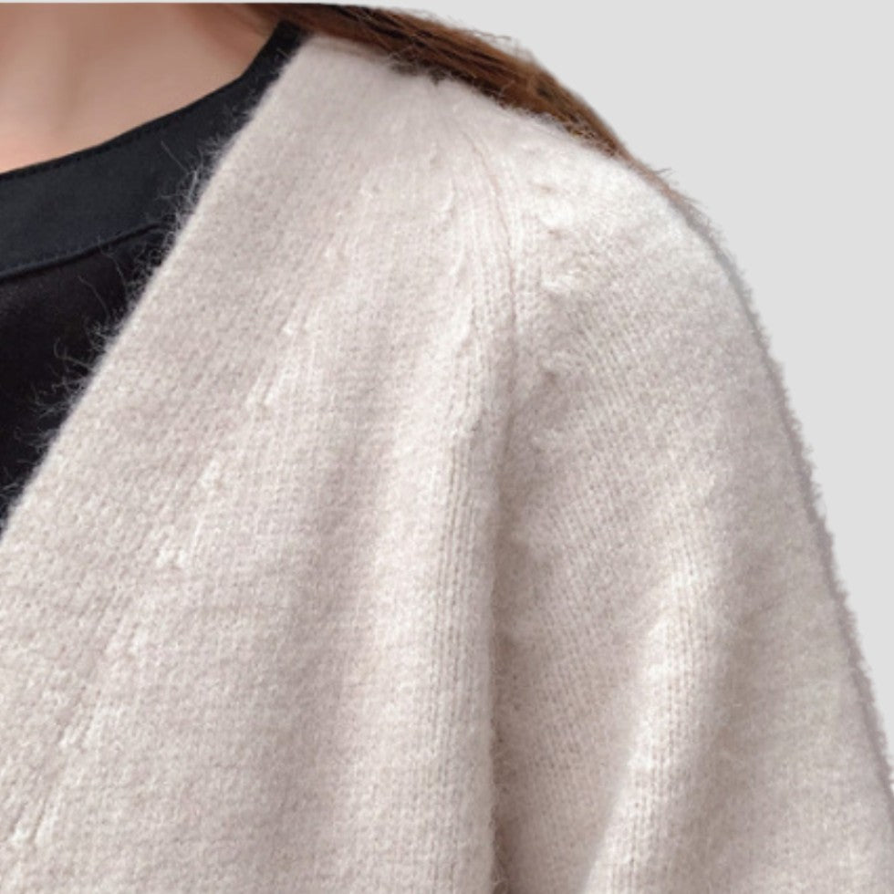 WW | Damen Cashmere Cardigan mit langer offener Vorderseite und Taschen