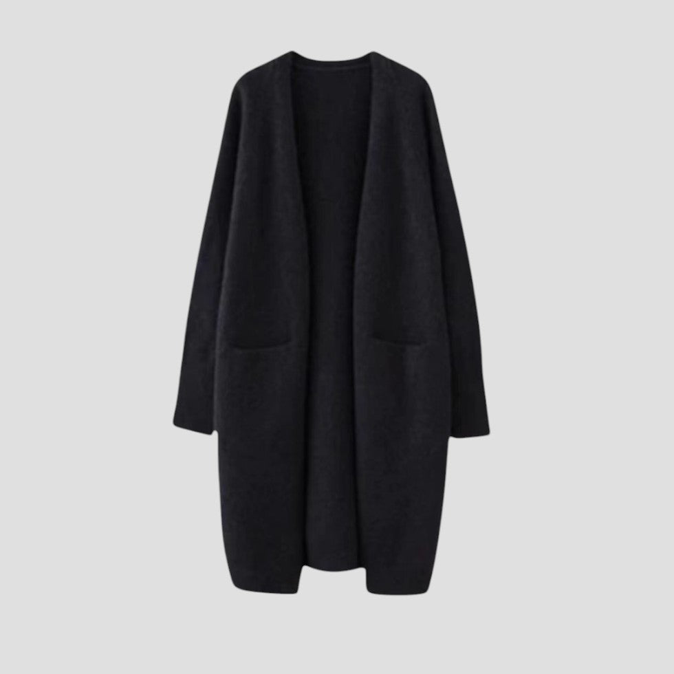 WW | Damen Cashmere Cardigan mit langer offener Vorderseite und Taschen