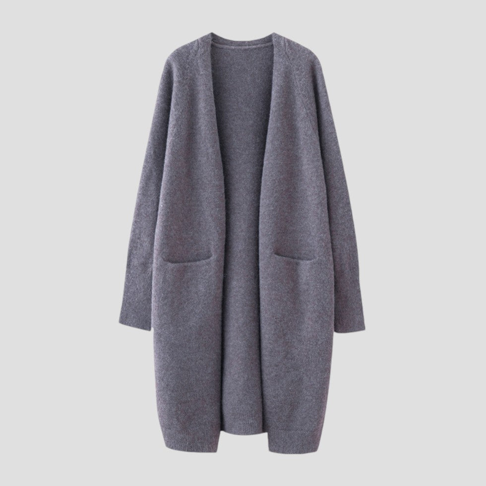 WW | Damen Cashmere Cardigan mit langer offener Vorderseite und Taschen