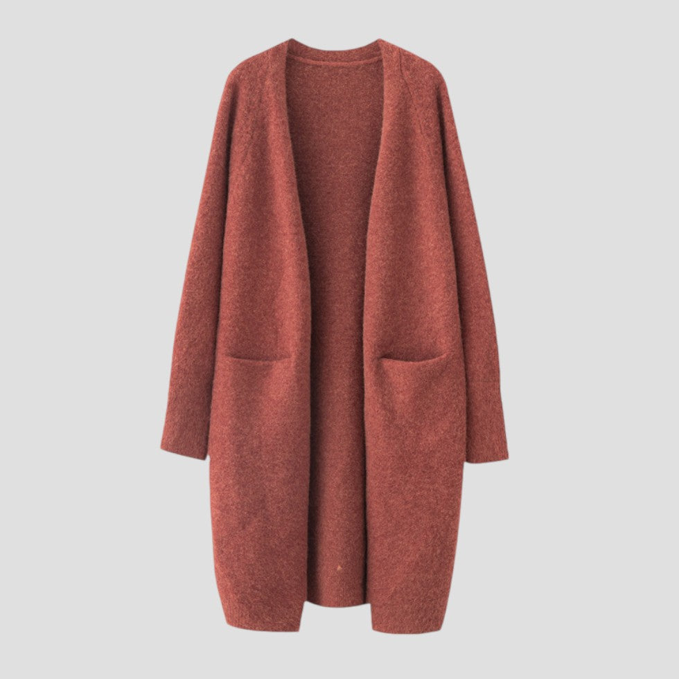 WW | Damen Cashmere Cardigan mit langer offener Vorderseite und Taschen
