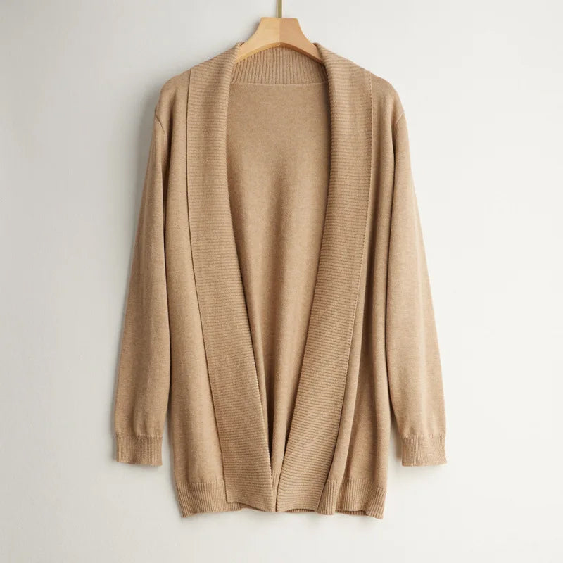 WW | Damen Kaschmir Cardigan mit offener Vorderseite und langen Ärmeln