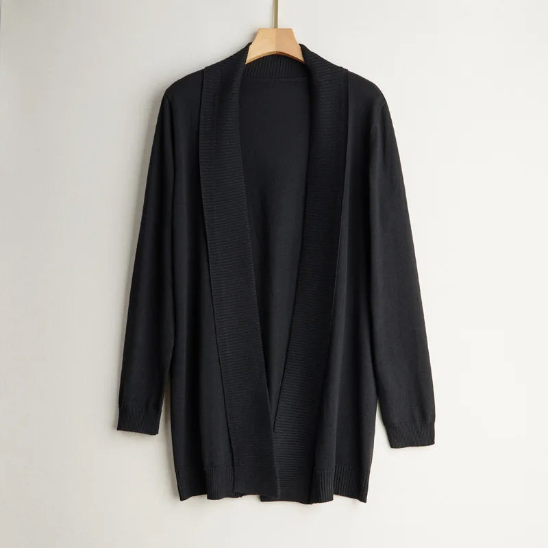 WW | Damen Kaschmir Cardigan mit offener Vorderseite und langen Ärmeln
