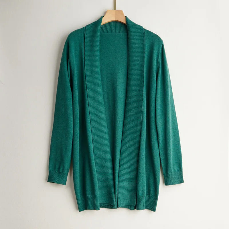 WW | Damen Kaschmir Cardigan mit offener Vorderseite und langen Ärmeln
