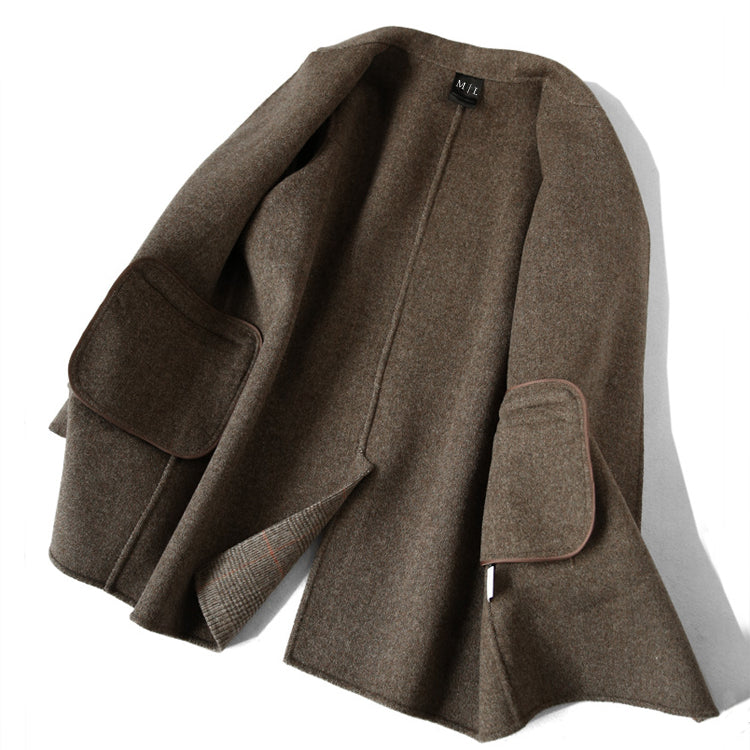WW | Damen Woll-Winterjacke mit Karomuster und Reverskragen