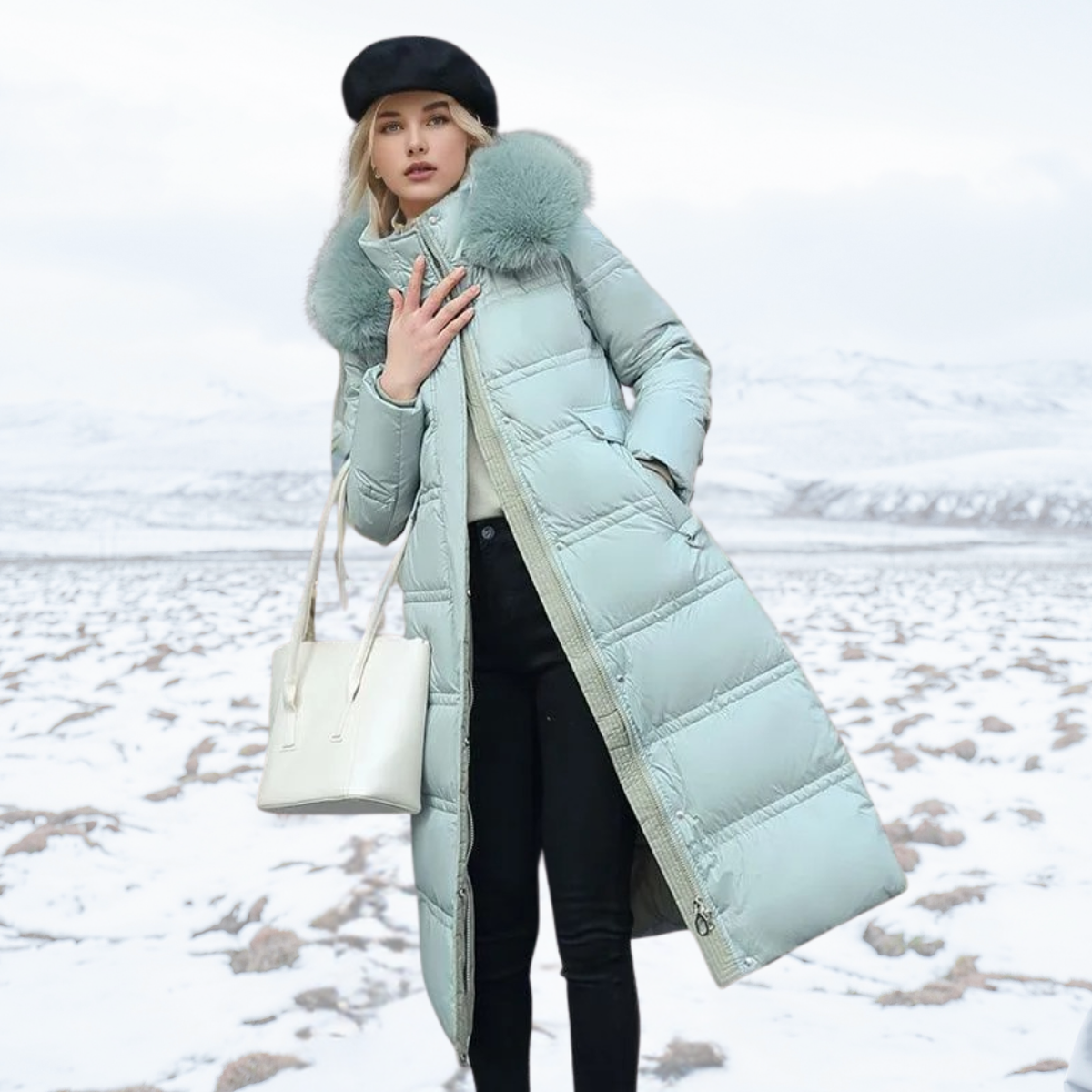 WW | Luxuriöser Wintermantel mit Kunstfellkragen